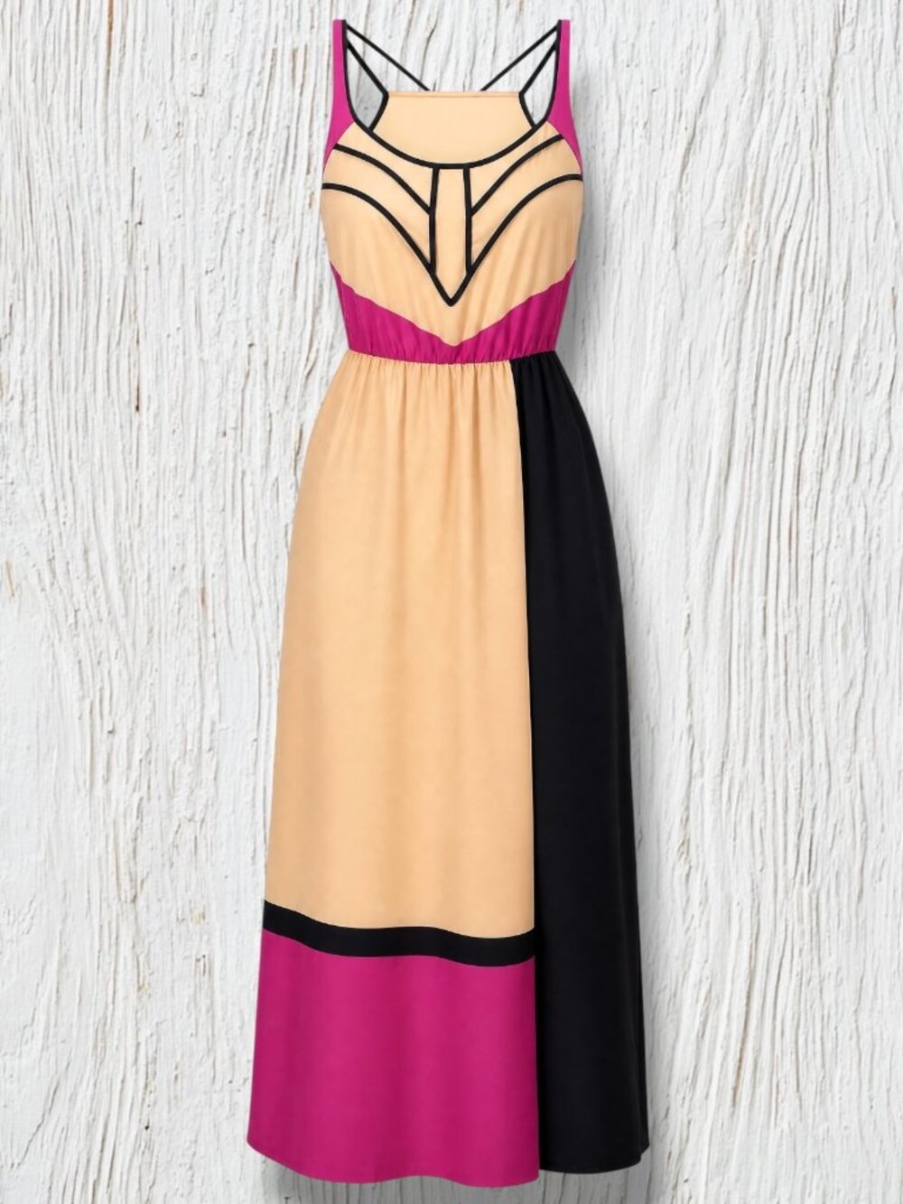 Gibson‎ Latimer Colorblock Geometric Sleeveless Maxi Dress Pink Black XL